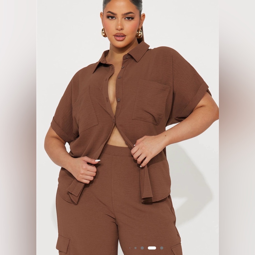 Fashion Nova Brown Wide Leg Pant Set - Picture 2 of 3